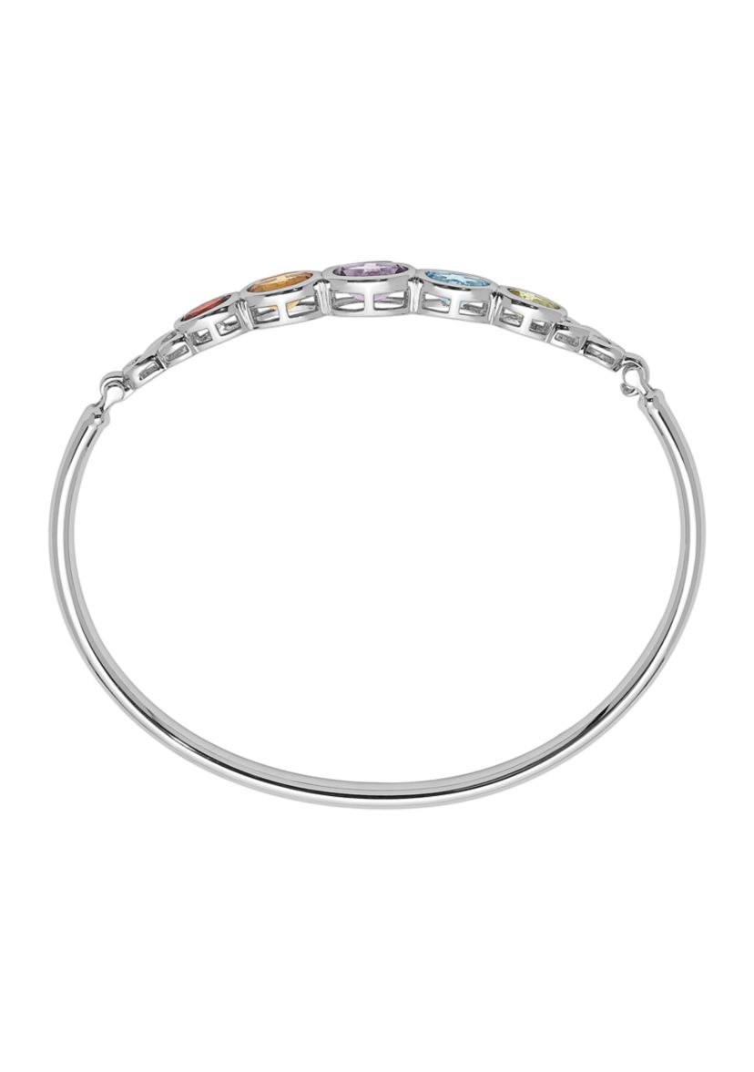 1 ct. t.w. Amethyst, 3/4 ct. t.w. Swiss Blue Topaz, 5/8 ct. t.w. Citrine, 1/2 ct. t.w. Garnet and 3/8 ct. t.w. Peridot Bangle Bracelet in Rhodium-Plated Sterling Silver
