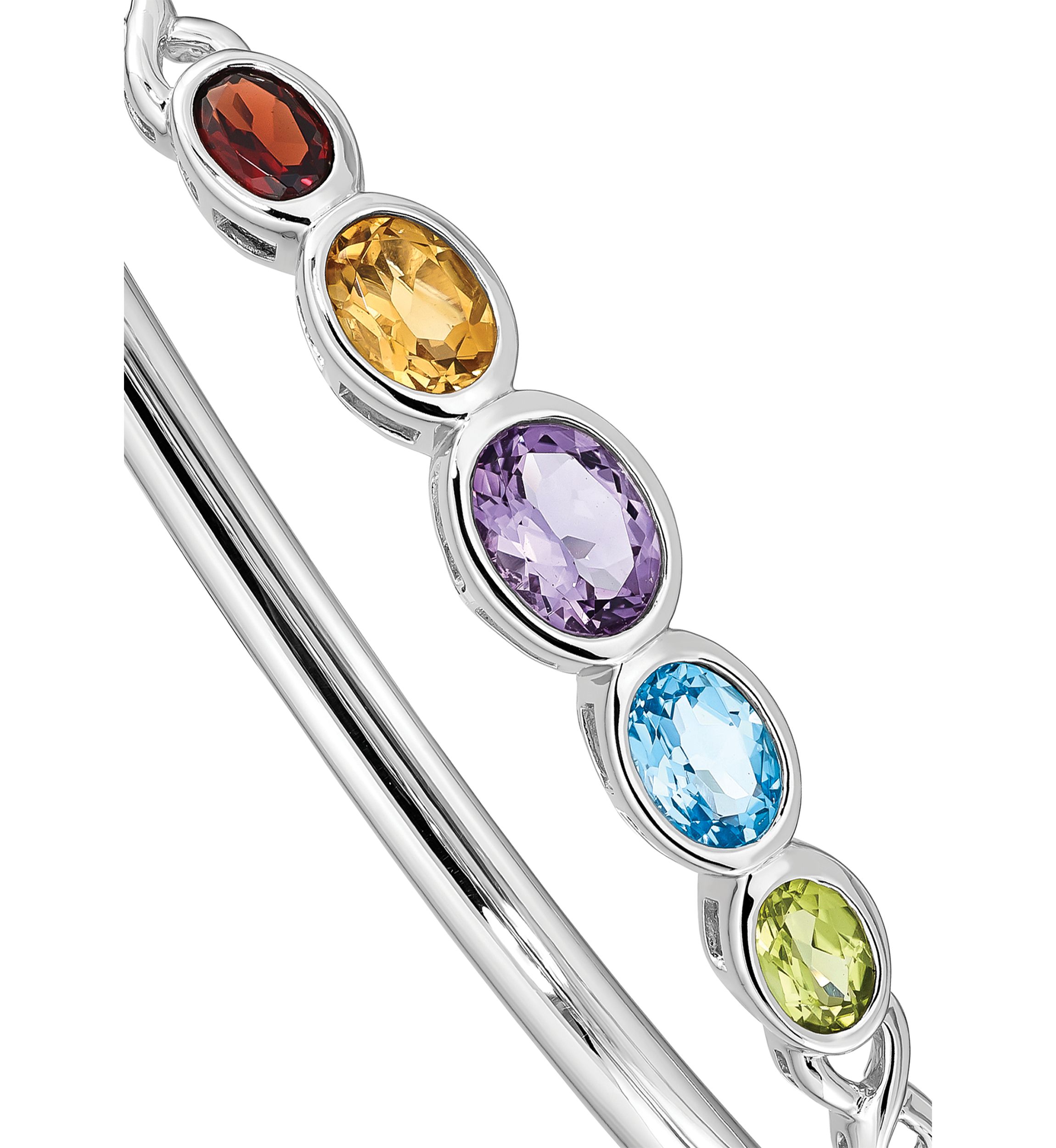 1 ct. t.w. Amethyst, 3/4 ct. t.w. Swiss Blue Topaz, 5/8 ct. t.w. Citrine, 1/2 ct. t.w. Garnet and 3/8 ct. t.w. Peridot Bangle Bracelet in Rhodium-Plated Sterling Silver