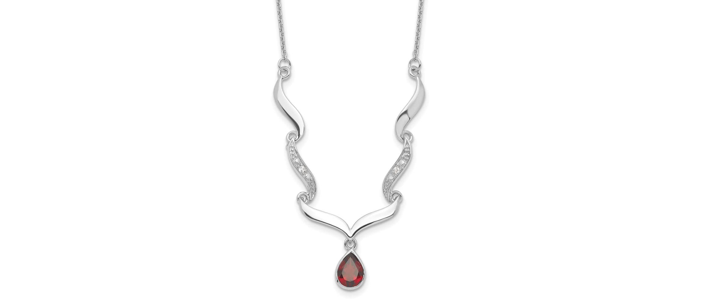 1.3 ct. t.w. Garnet and 0.034 ct. t.w. White Topaz with 2-inch Extender Necklace in Rhodium-plated Sterling Silver