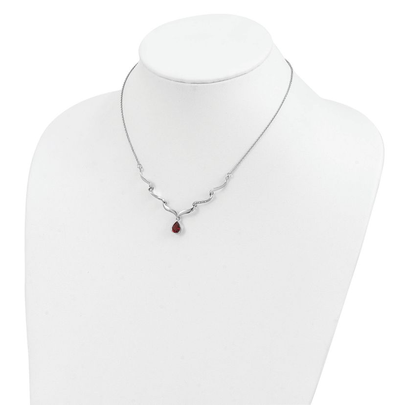 1.3 ct. t.w. Garnet and 0.034 ct. t.w. White Topaz with 2-inch Extender Necklace in Rhodium-plated Sterling Silver