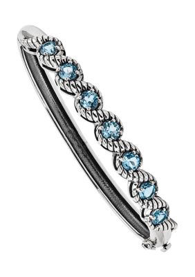 Belk & Co 4.2 ct. t.w. Light Swiss Blue Topaz Hinged Bangle in Rhodium-Plated Sterling Silver, White