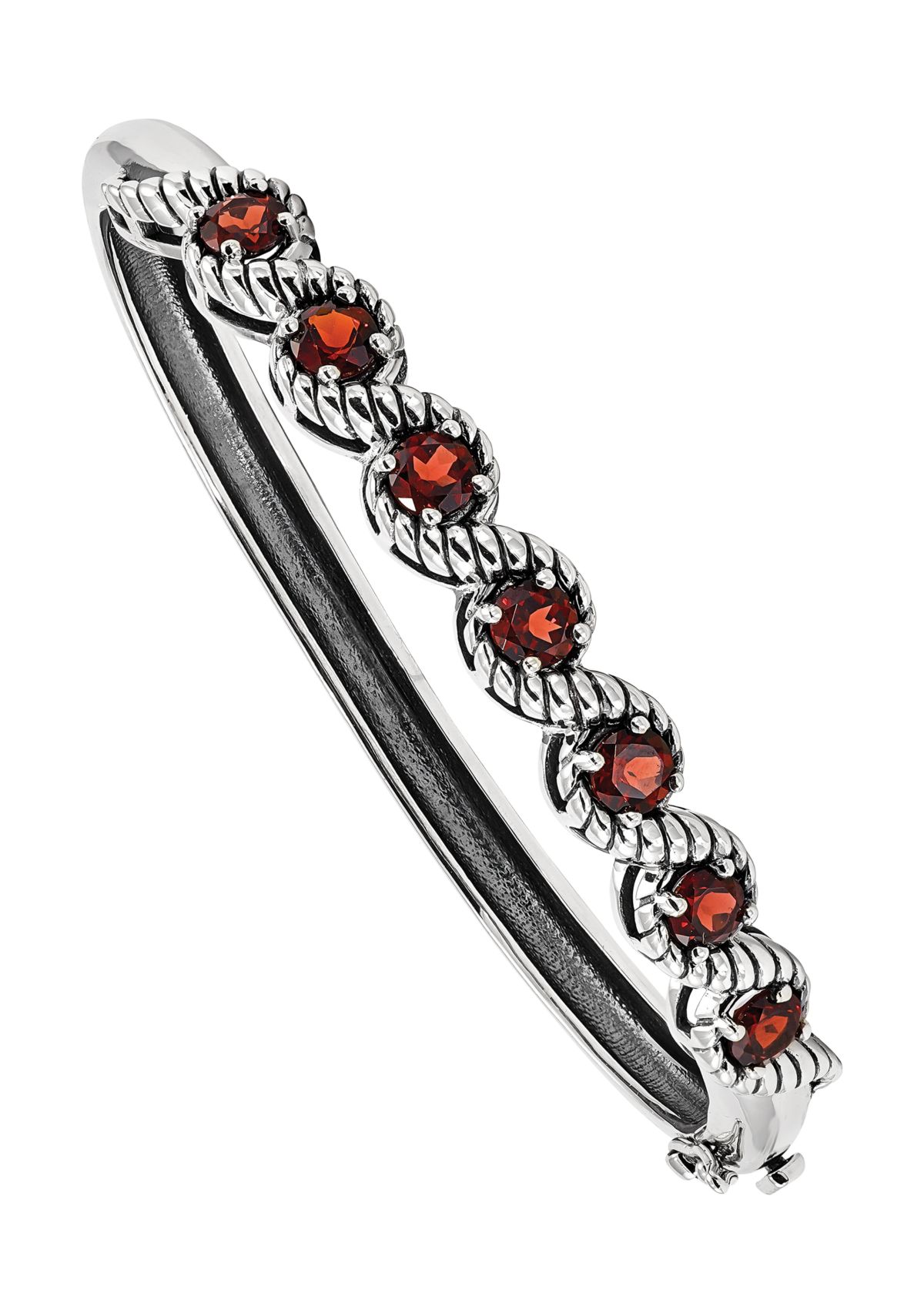 4.2 ct. t.w. Garnet Hinged Bangle in Rhodium-Plated Sterling Silver