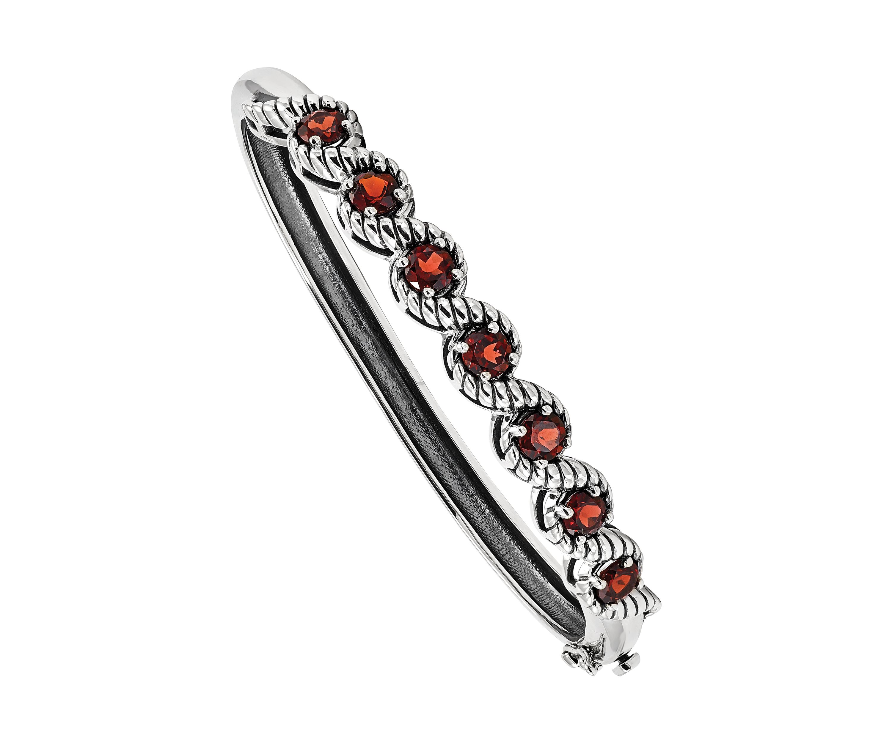 4.2 ct. t.w. Garnet Hinged Bangle in Rhodium-Plated Sterling Silver