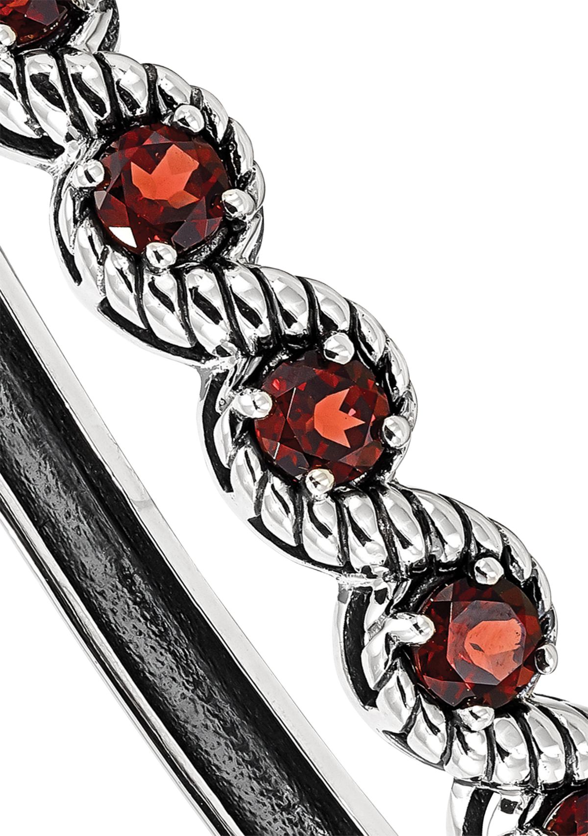 4.2 ct. t.w. Garnet Hinged Bangle in Rhodium-Plated Sterling Silver