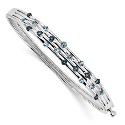 Belk & Co 1.67 ct. t.w. Light Swiss and London Blue Topaz Hinged Bangle in Sterling Silver Rhodium-plated