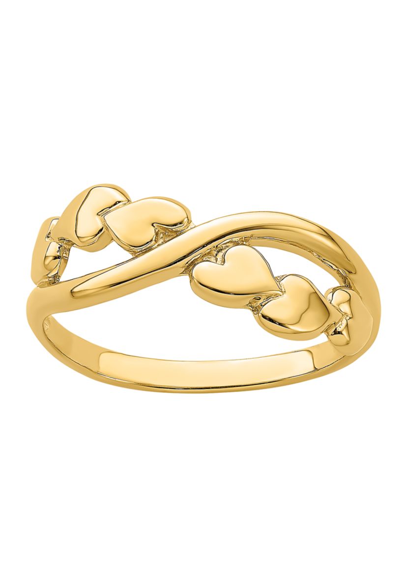 14K Yellow Gold Polished with X Design Heart Band