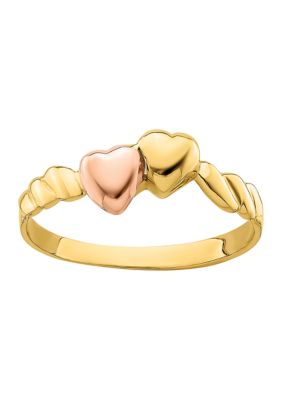 Belk  Co 14K TwoTone Two Hearts Ridged Band