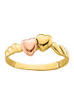 14K Two-Tone Two Hearts Ridged Band