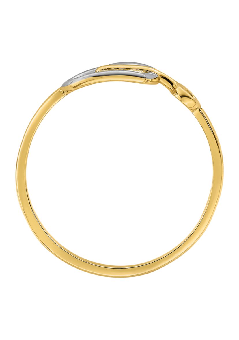 Rhodium-Plated Heart and Key Ring in 14K Yellow Gold 