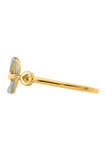 Rhodium-Plated Heart and Key Ring in 14K Yellow Gold 