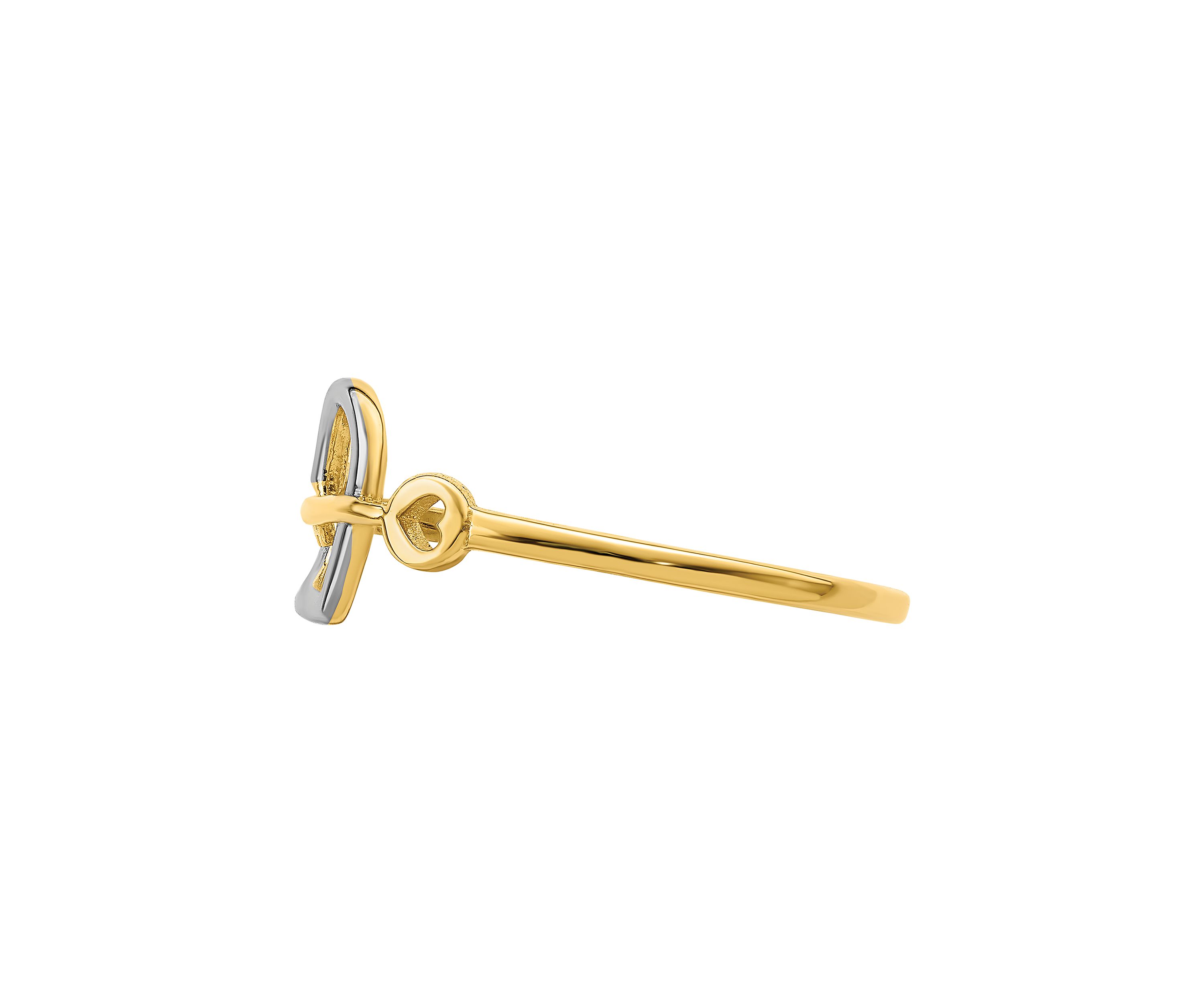 Rhodium-Plated Heart and Key Ring in 14K Yellow Gold 