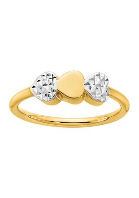 Belk & Co Diamond-Cut Hearts Ring in 14K Two-Tone Gold, Yellow, 6