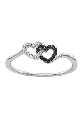 Belk & Co 1/10 Ct. T.w. Black And White Diamond Double Heart Ring In 14K White Gold