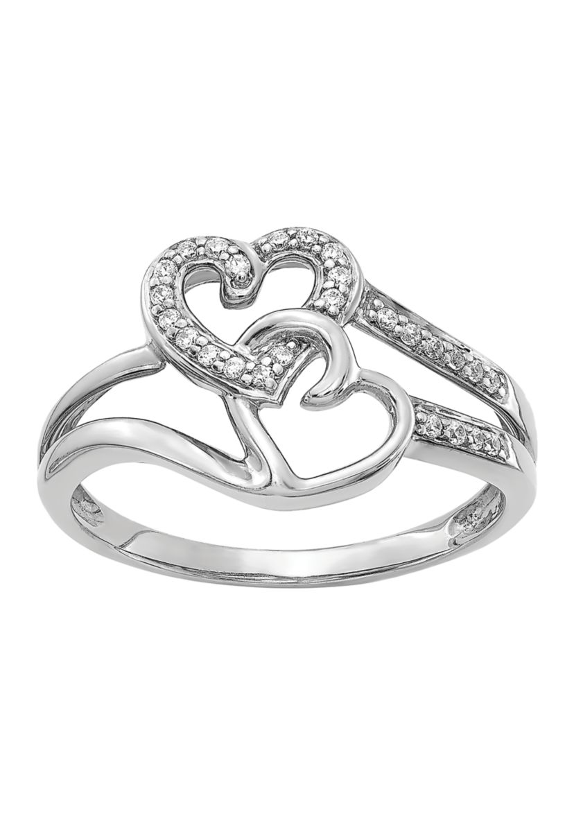 1/10 ct. t.w. Diamond Hearts Ring in 14K White Gold