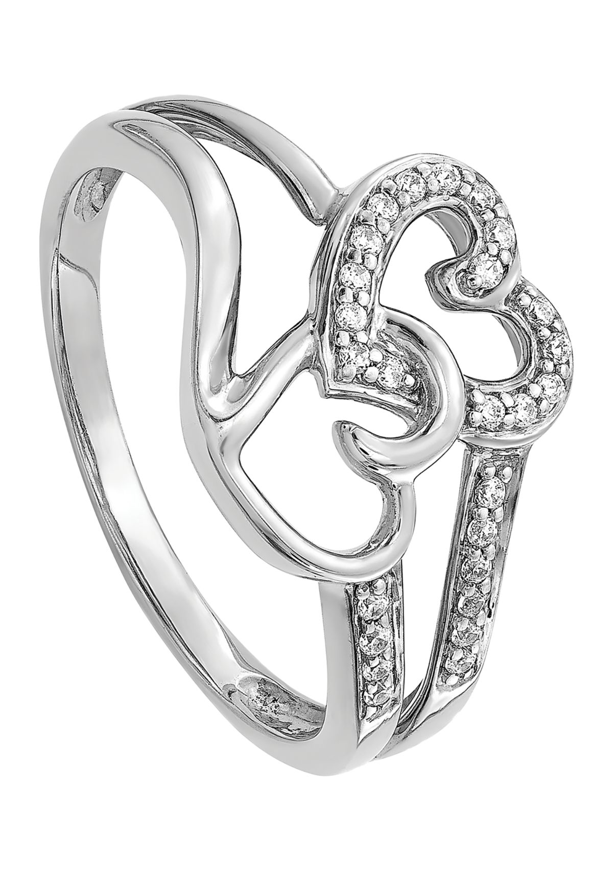 1/10 ct. t.w. Diamond Hearts Ring in 14K White Gold