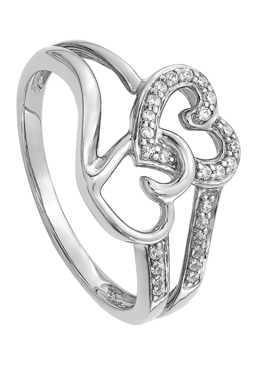 1/10 ct. t.w. Diamond Hearts Ring in 14K White Gold