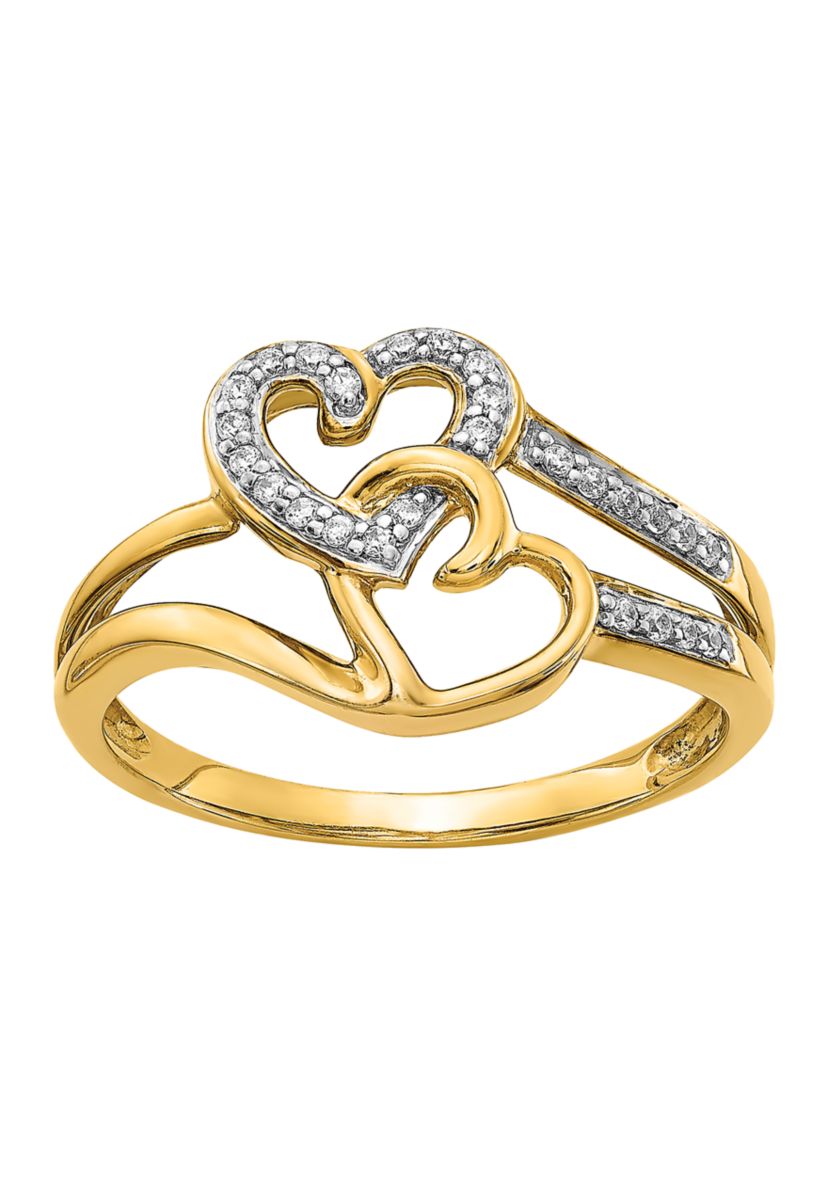 Belk & Co. 1/10 ct. t.w. Diamond Hearts Ring in 14K Yellow Gold | Belk