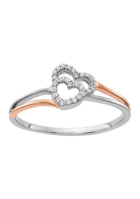 Belk & Co 1/10 ct. t.w. Diamond Polished Double Heart Ring in 14K White and Rose Gold, 7