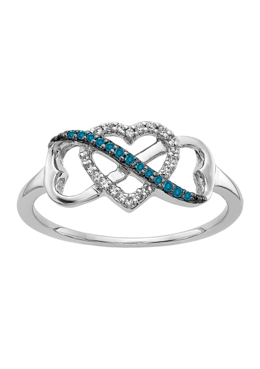 1/10 ct. t.w. Blue and White Diamond Infinity and Heart Ring in 14K White Gold