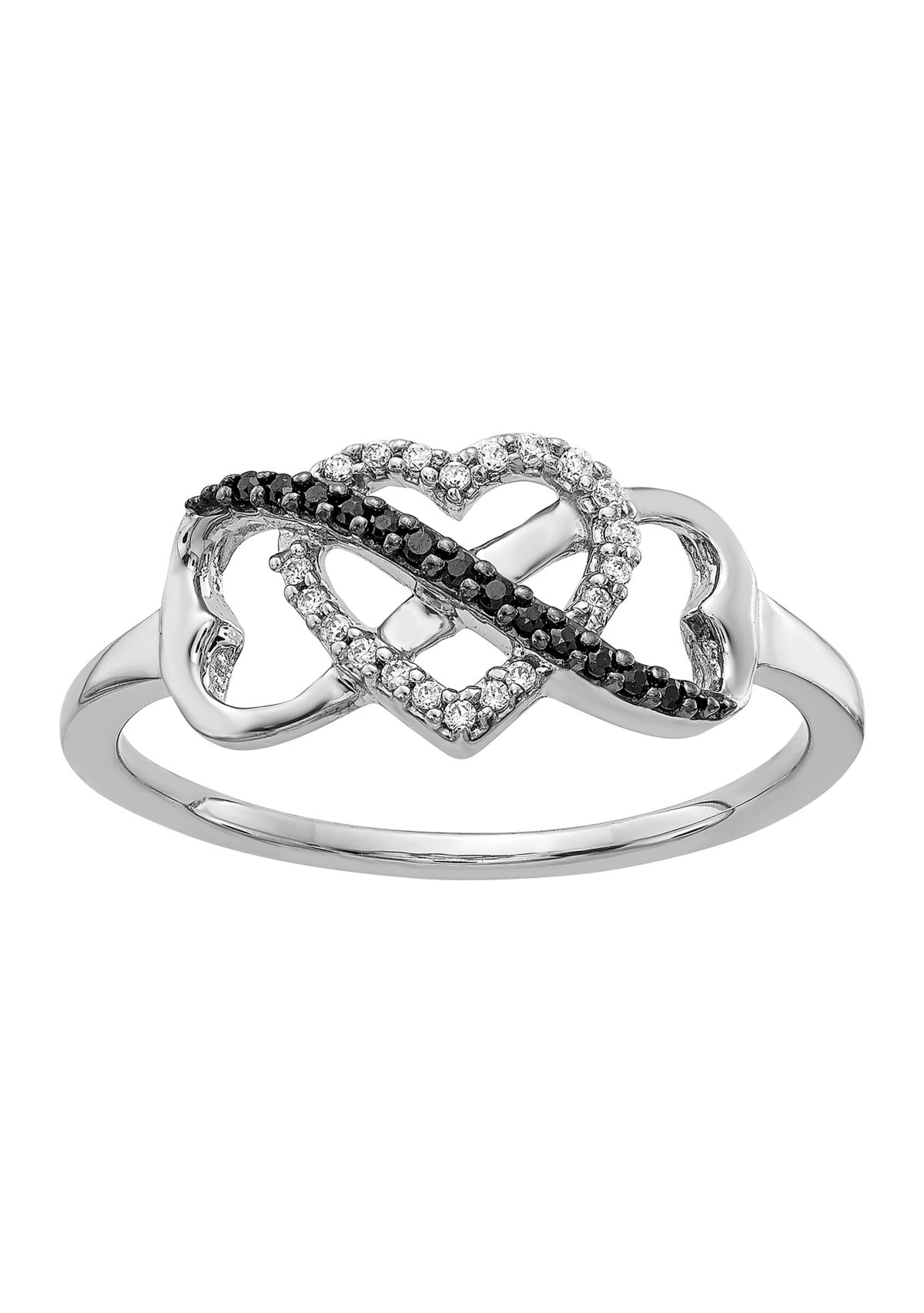 1/10 ct. t.w. Black and White Diamond Infinity and Heart Ring in 14K White Gold