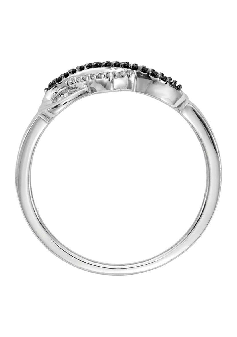 1/10 ct. t.w. Black and White Diamond Infinity and Heart Ring in 14K White Gold