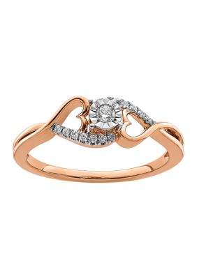 Belk & Co 1/8 ct. t.w. Diamond Side Hearts Polished Ring in 14K Rose Gold