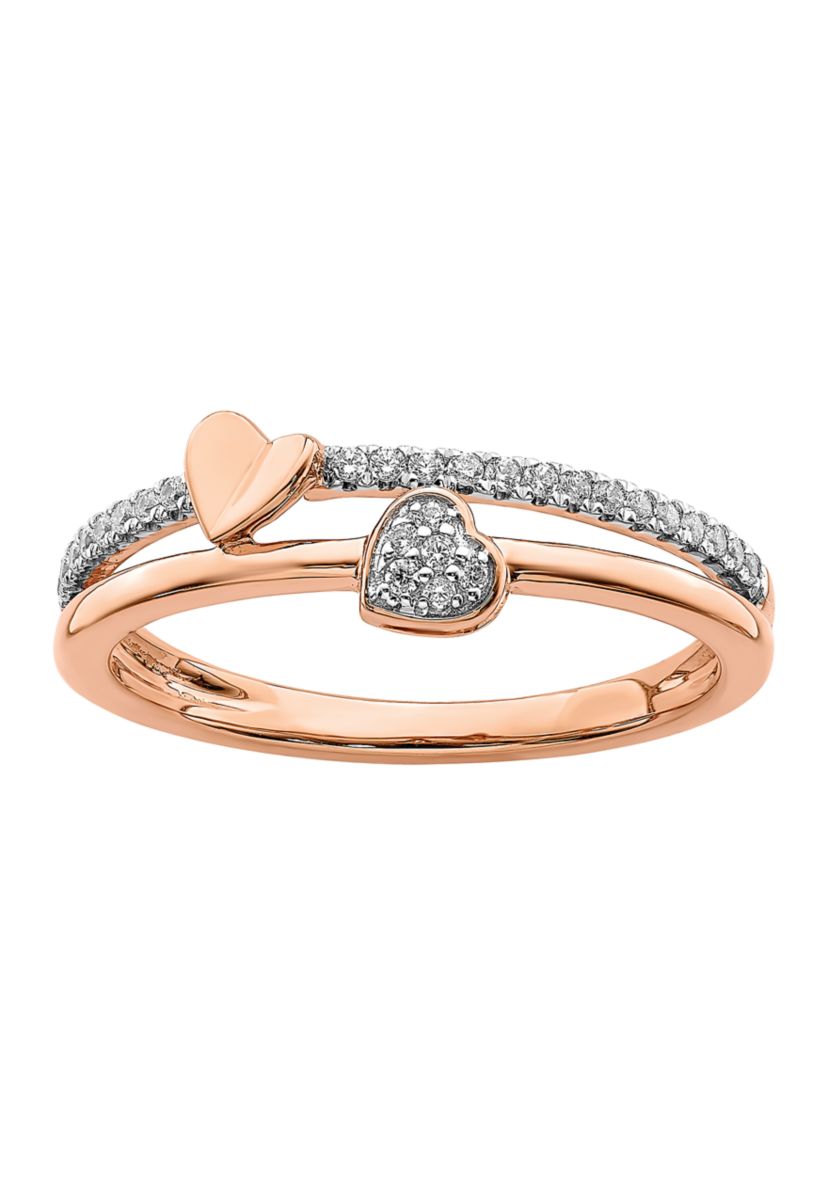 1/8 ct. t.w. Diamond Hearts Polished Ring in 14K Rose Gold 