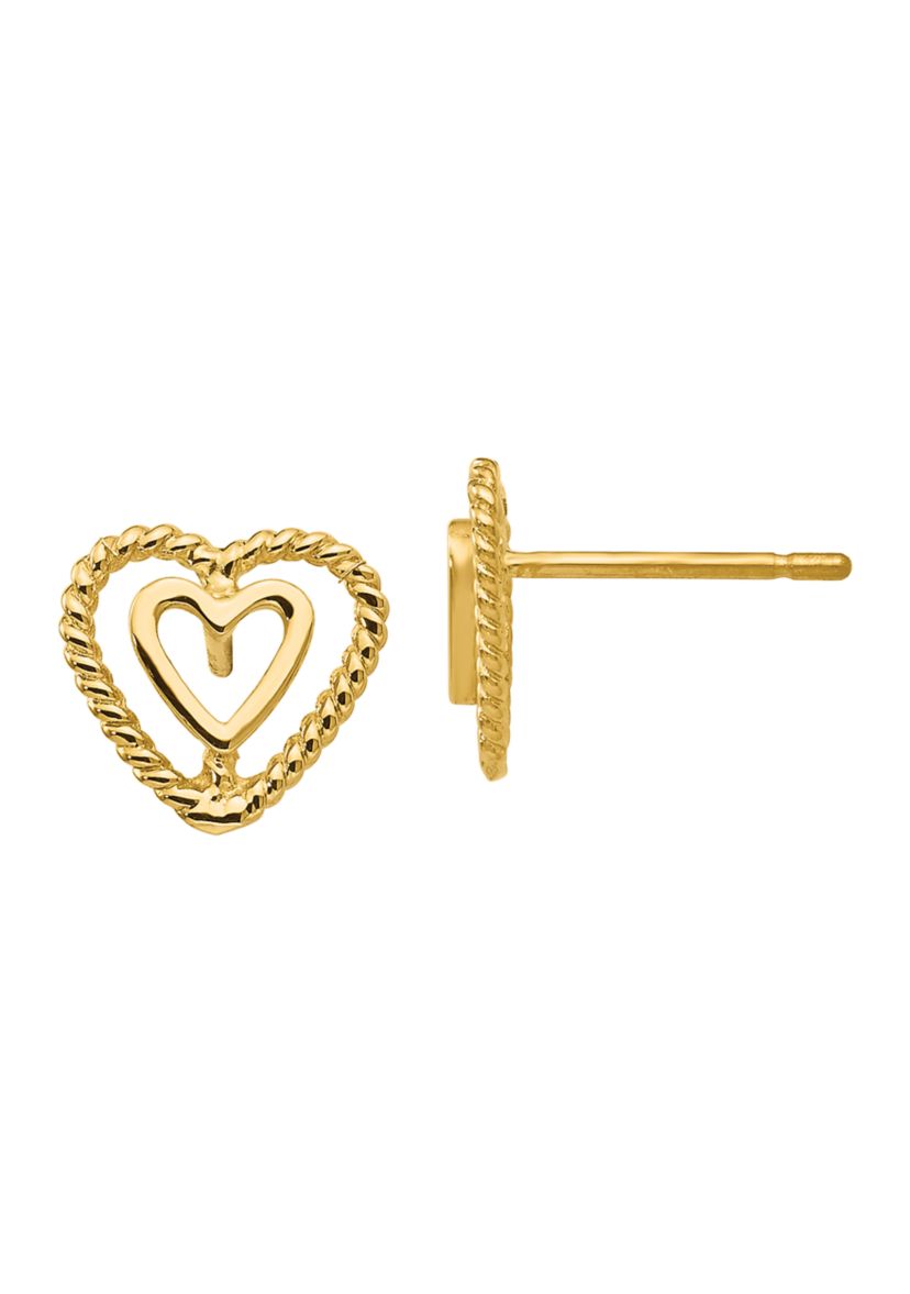 14K Yellow Gold Heart Earrings