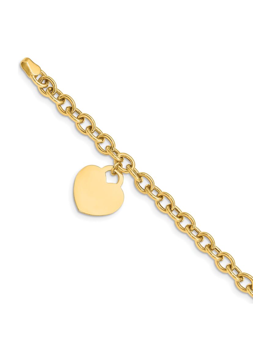 14K Yellow Gold Heart Charm Hollow Bracelet