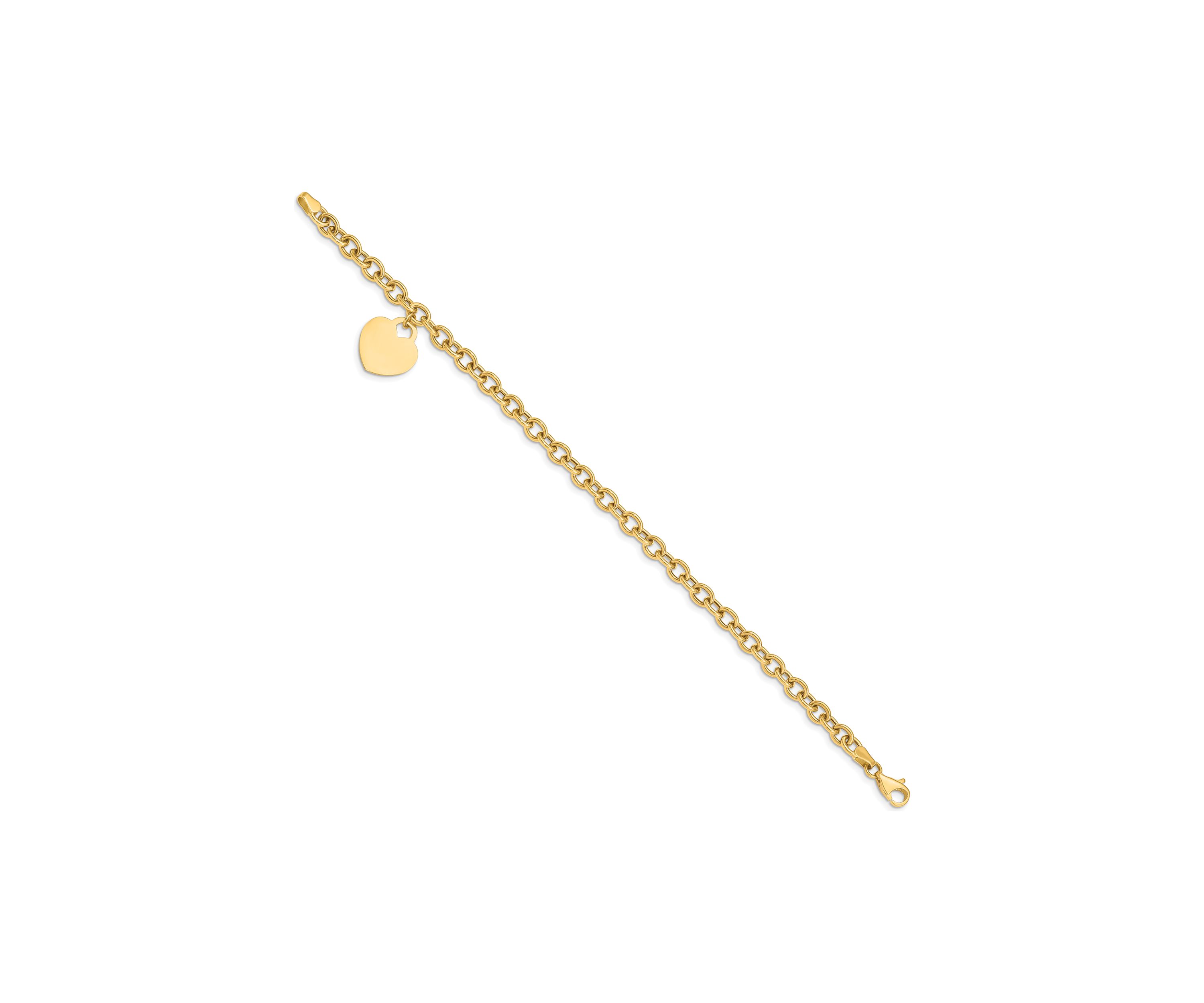 14K Yellow Gold Heart Charm Hollow Bracelet