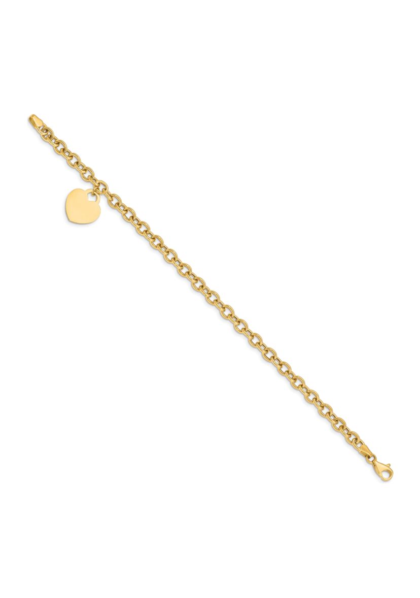 14K Yellow Gold Heart Charm Hollow Bracelet