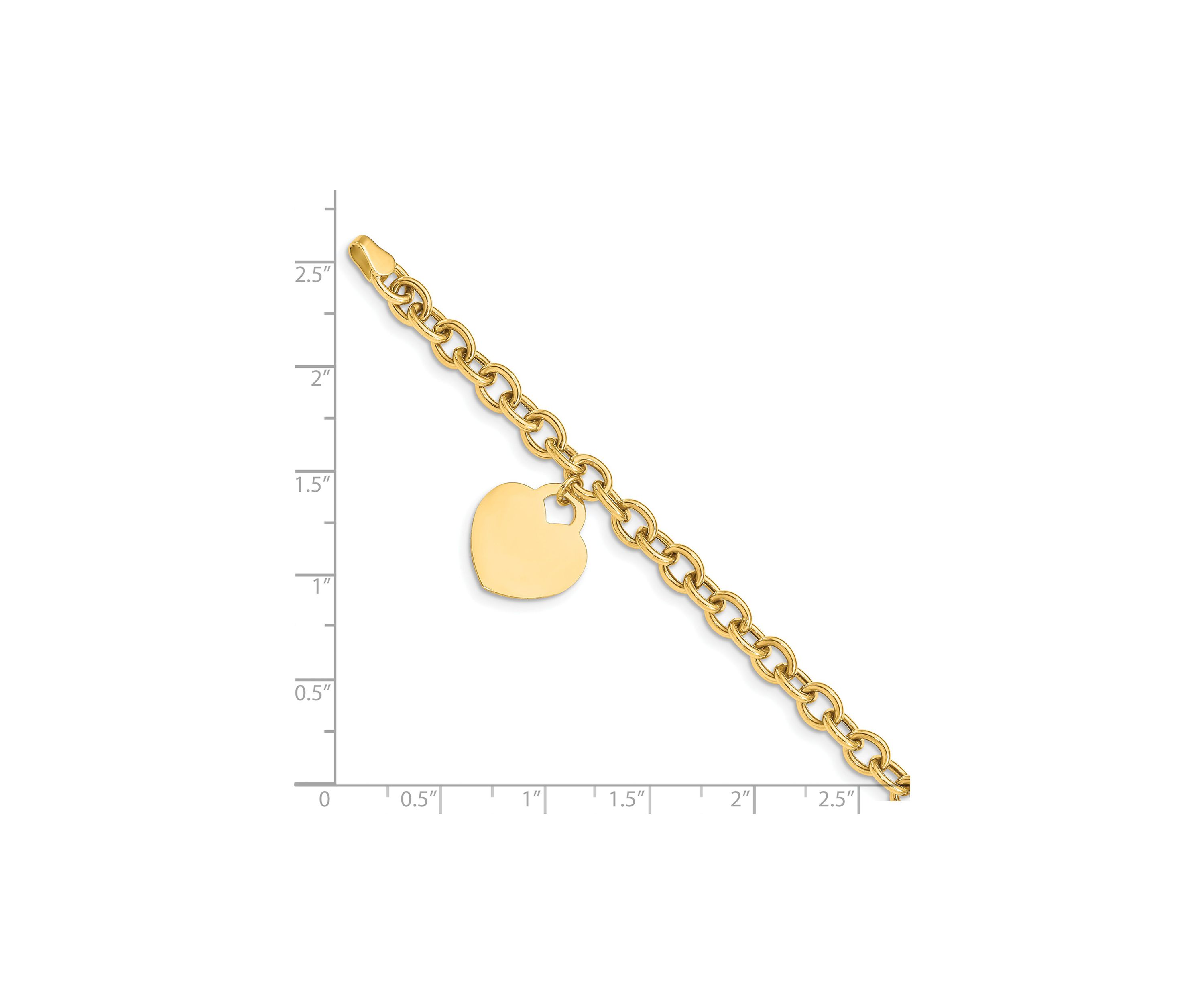 14K Yellow Gold Heart Charm Hollow Bracelet