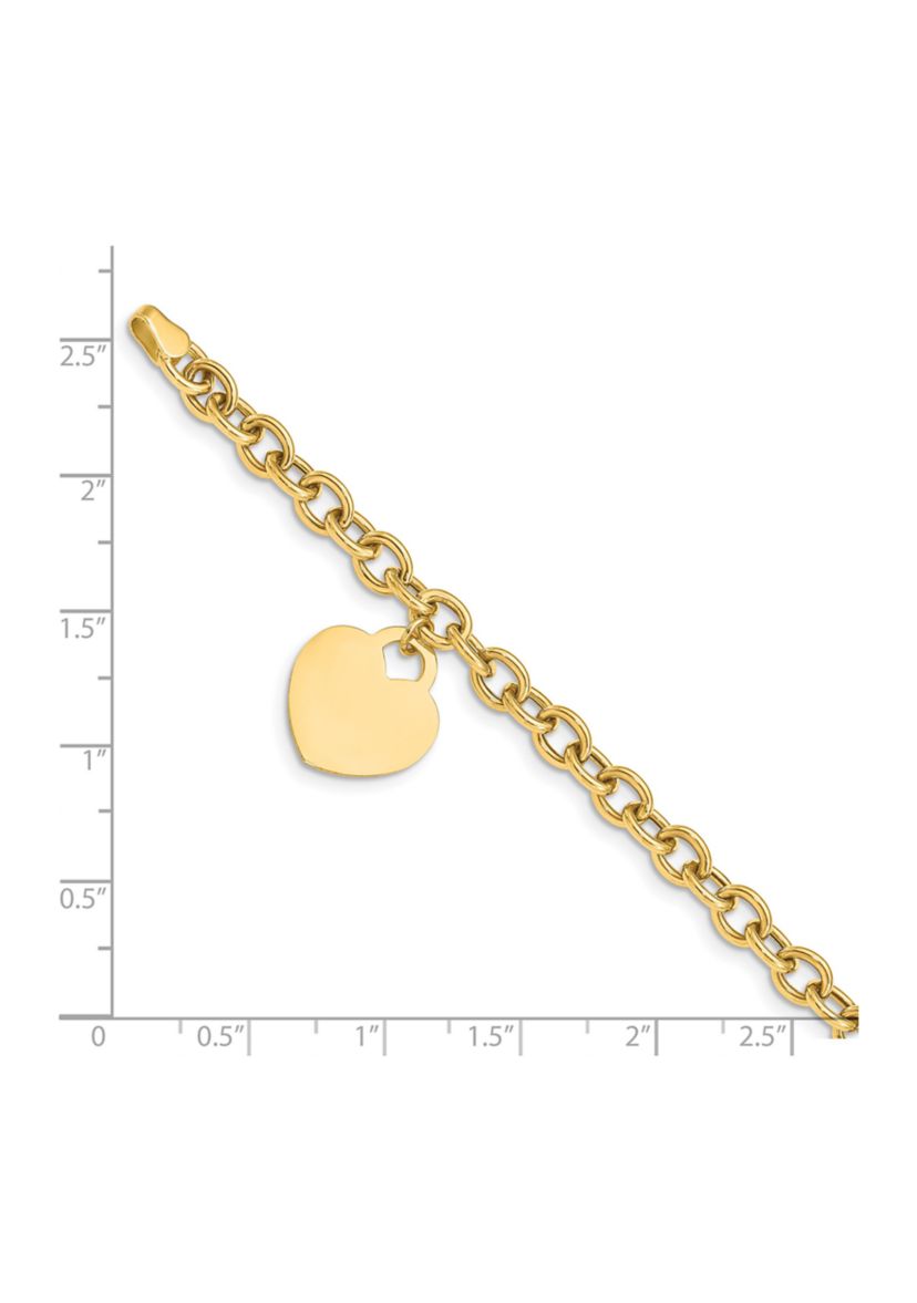 14K Yellow Gold Heart Charm Hollow Bracelet