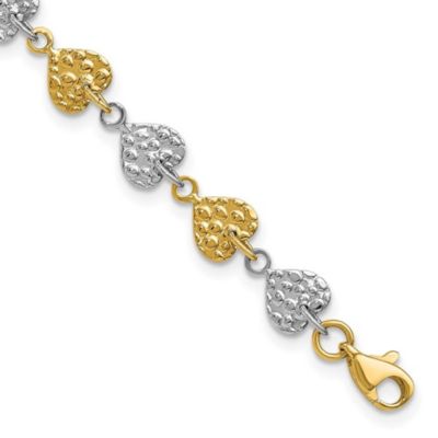 Belk & Co 14K Two-tone Hammered Hearts Bracelet, Yellow, 7 in