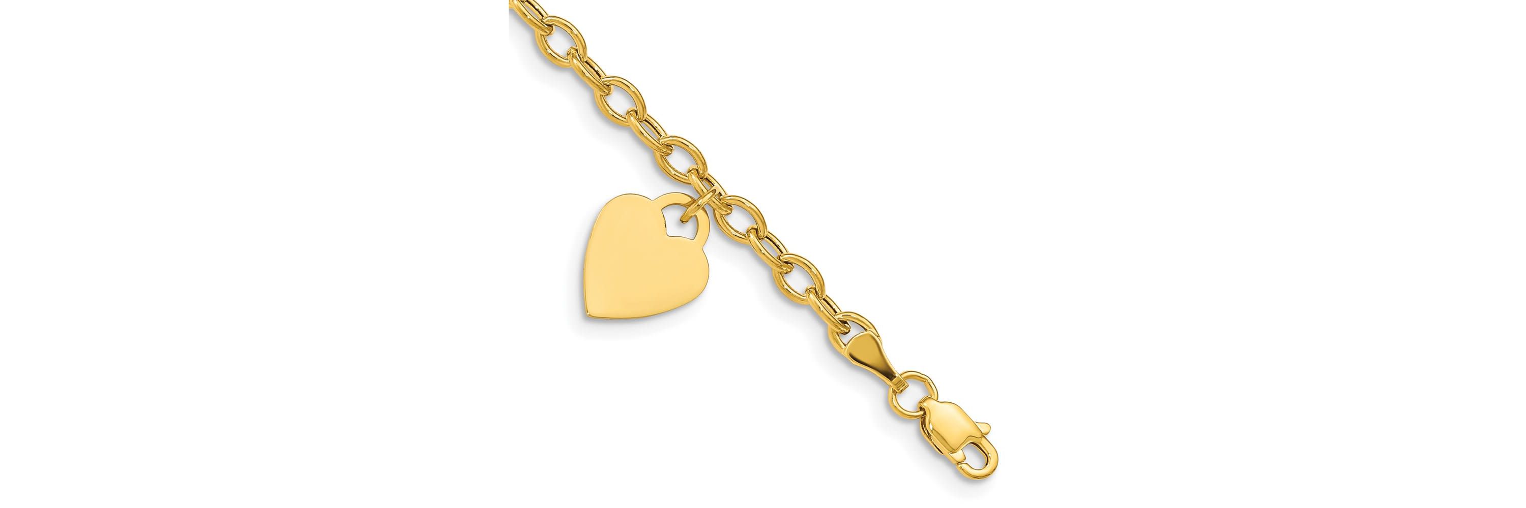 14K Yellow Gold Dangle Heart Childs Bracelet