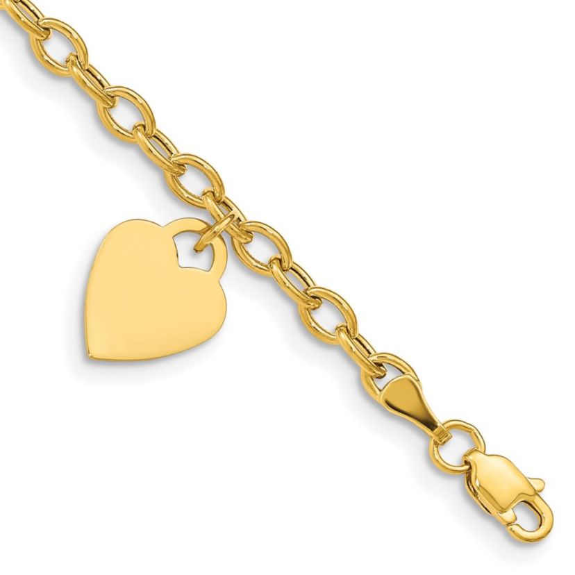 14K Yellow Gold Dangle Heart Childs Bracelet