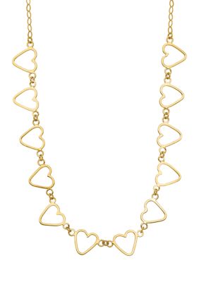 Belk & Co Oval Cable with Open Flat Hearts Necklace in 14K Yellow Gold, 16 in