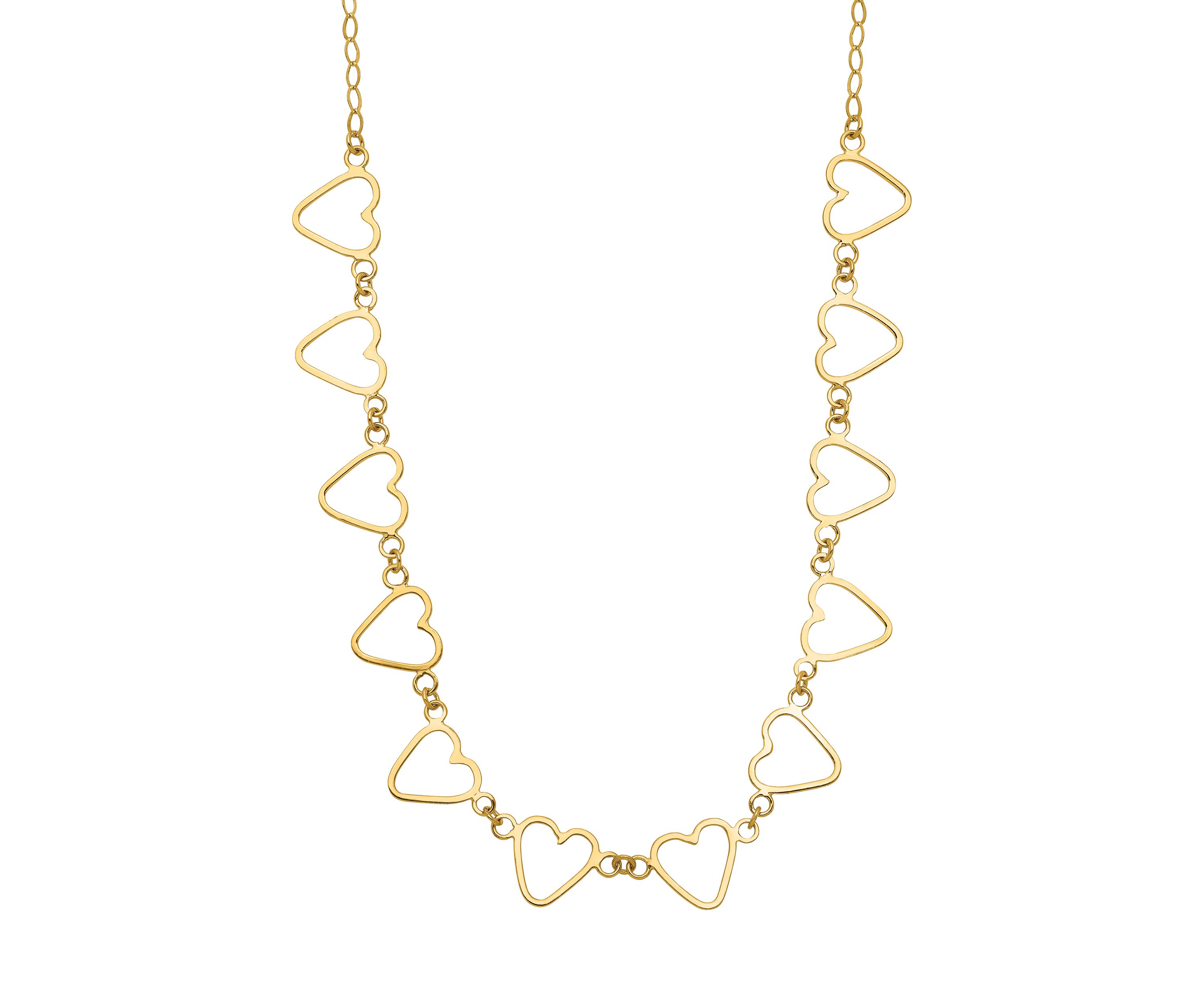 Oval Cable with Open Flat Hearts Necklace in 14K Yellow Gold 