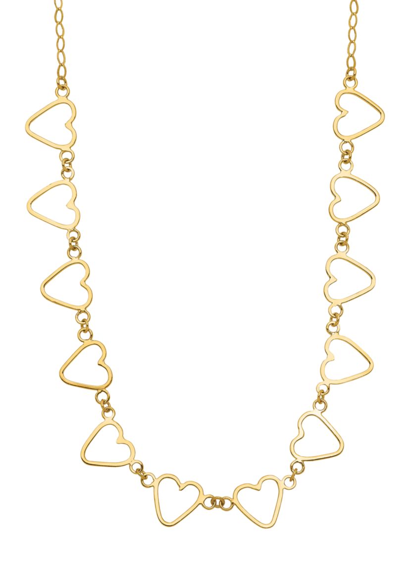 Oval Cable with Open Flat Hearts Necklace in 14K Yellow Gold 