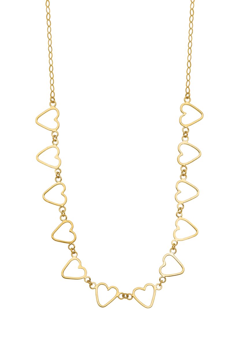 Oval Cable with Open Flat Hearts Necklace in 14K Yellow Gold 