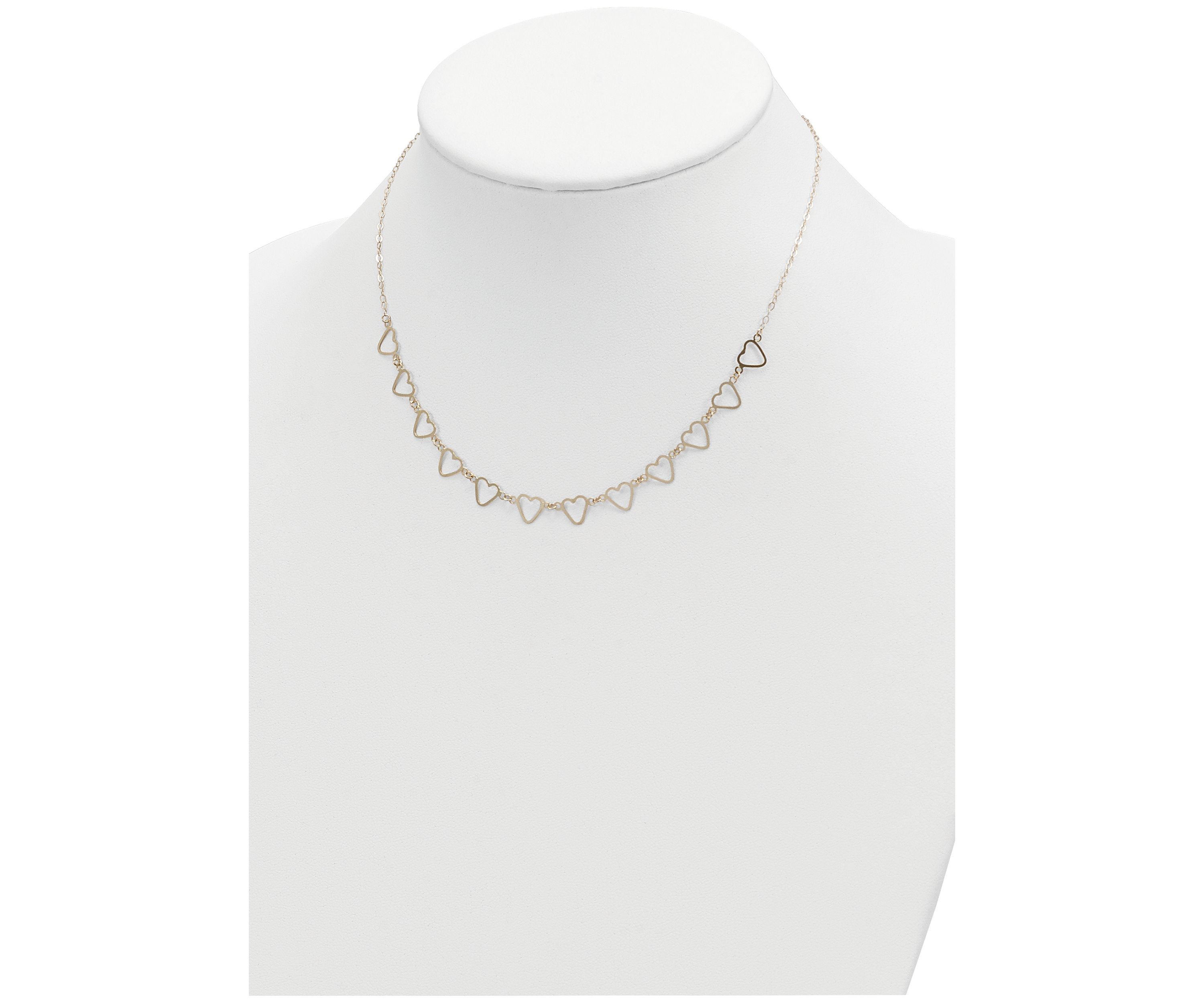 Oval Cable with Open Flat Hearts Necklace in 14K Yellow Gold 