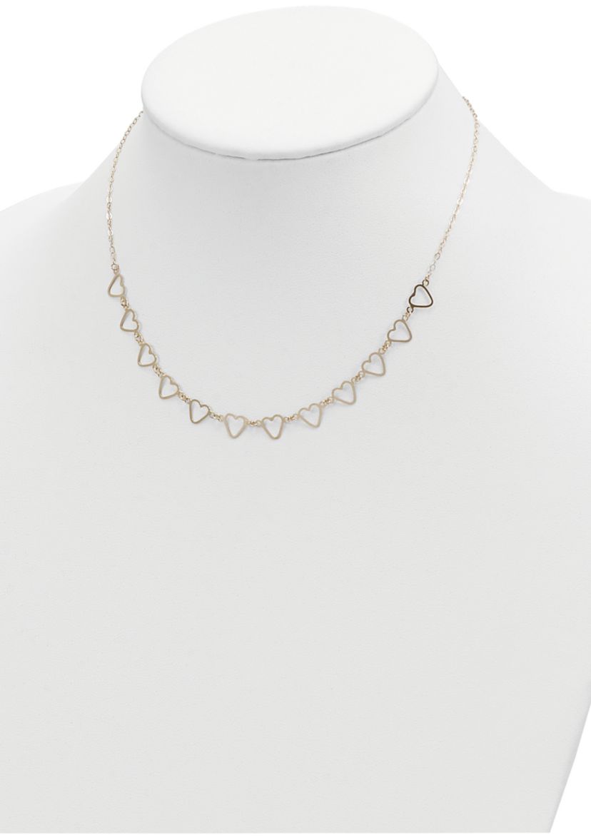 Oval Cable with Open Flat Hearts Necklace in 14K Yellow Gold 