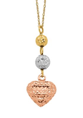 Belk & Co Ropa Diamond-Cut Beads and Heart Necklace in 14K Tri-Tone Gold, Yellow, 16 in