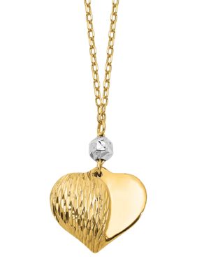 Belk & Co Diamond-Cut Puffed Heart Necklace in 14K Two-Tone Gold, Yellow, 18 in