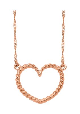 Belk & Co Polished and Textured Heart Necklace in 14K Rose Gold