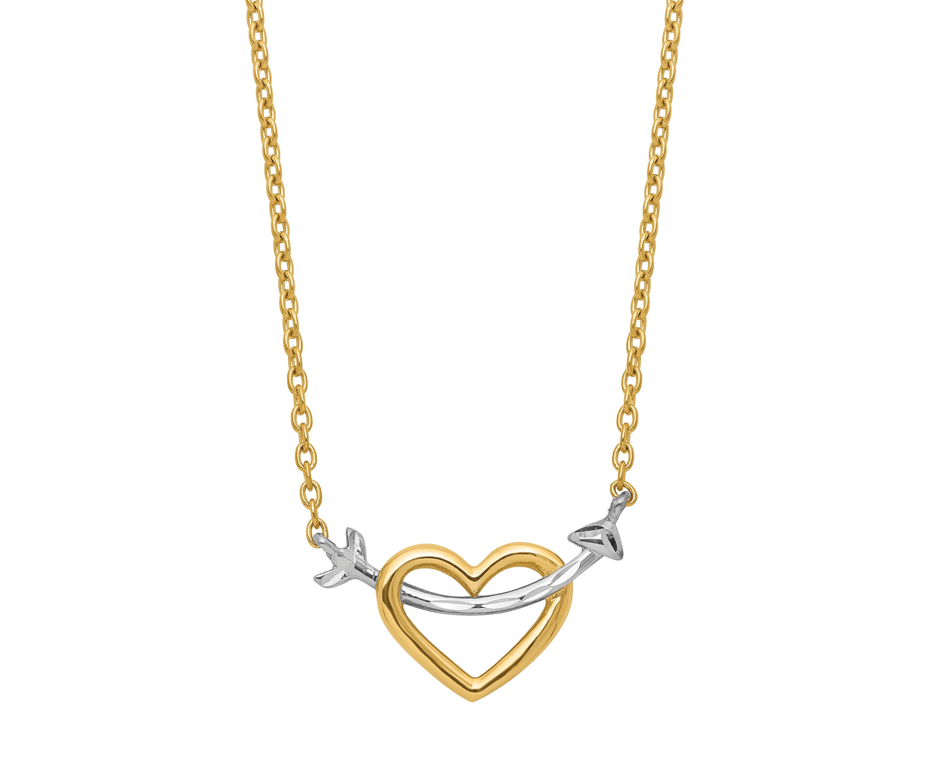 Diamond-Cut Heart and Arrow Necklace in 14K Yellow Gold 