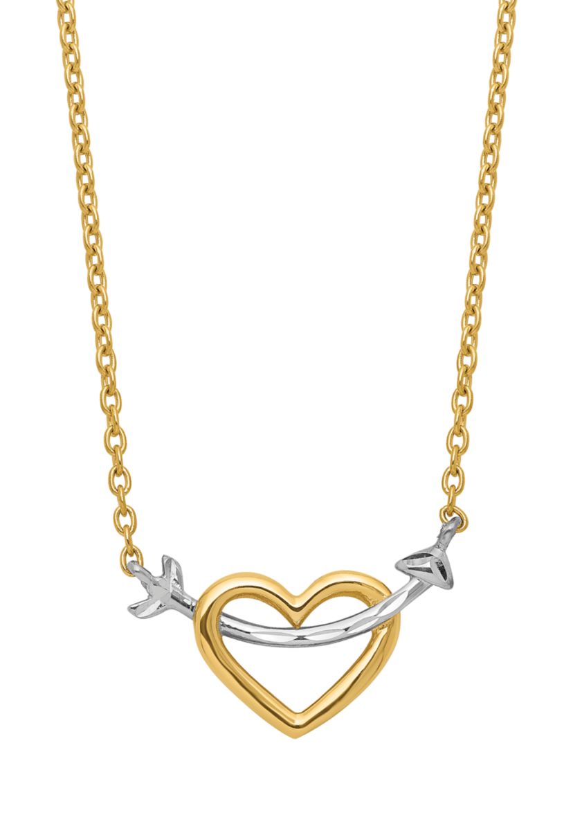 Diamond-Cut Heart and Arrow Necklace in 14K Yellow Gold 