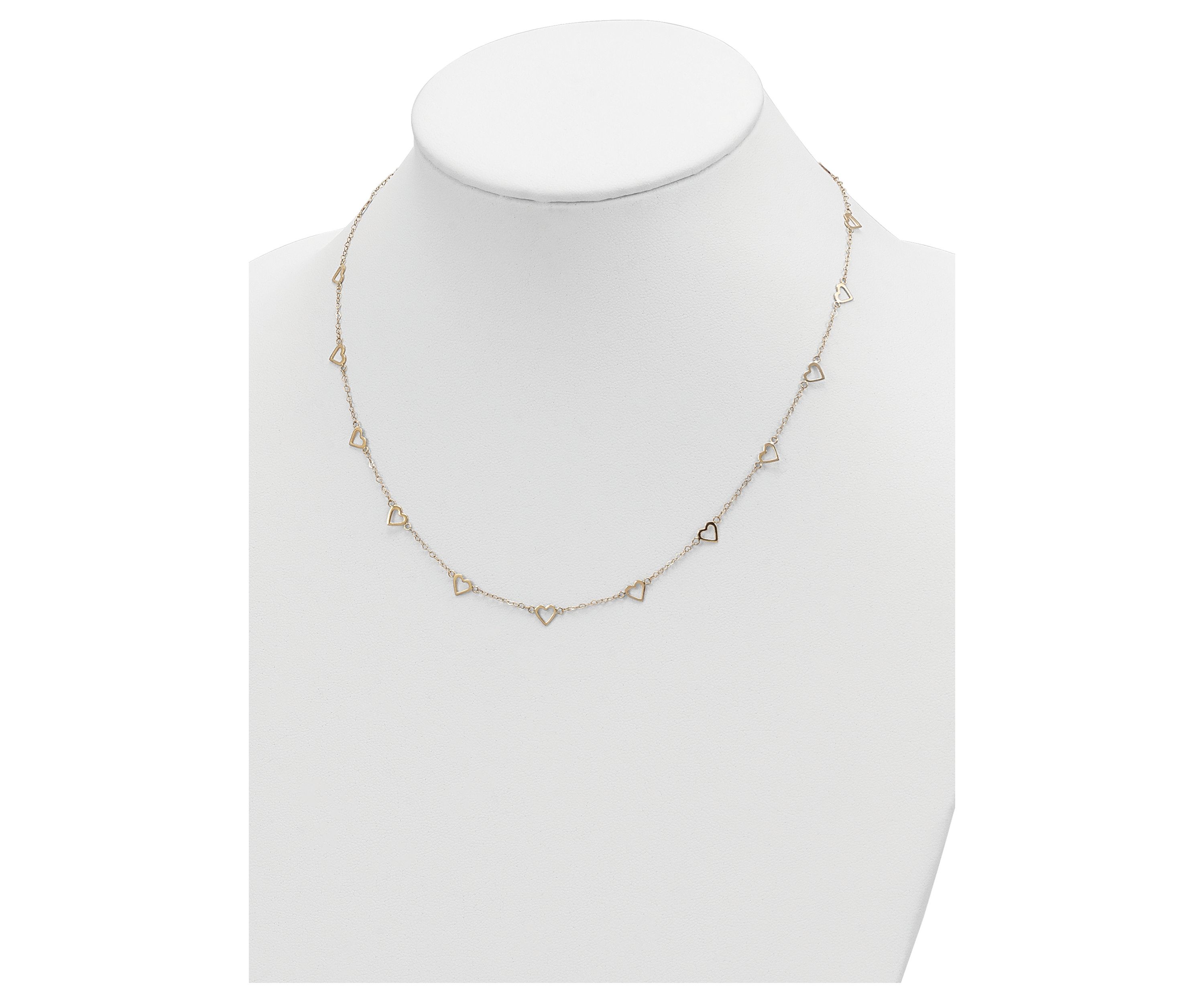 Polished Open Hearts on Heart Link Station Necklace in 14K Yellow Gold 