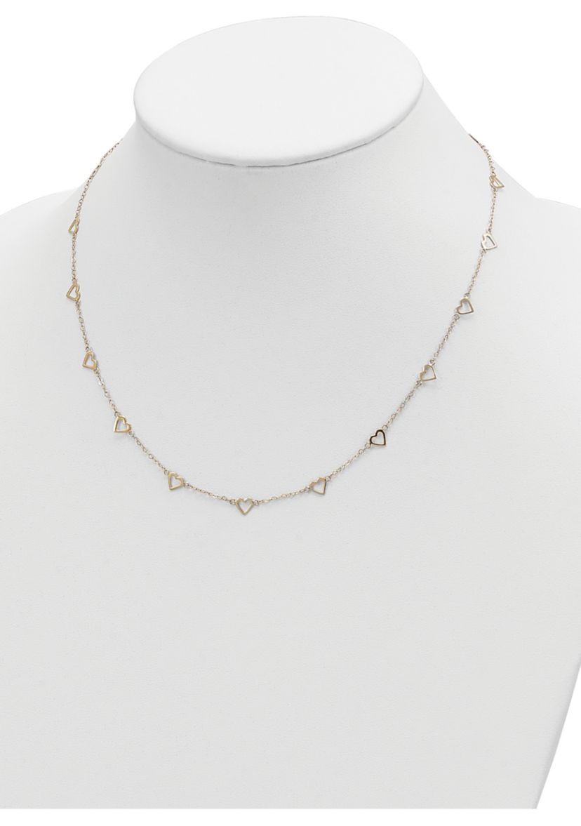 Polished Open Hearts on Heart Link Station Necklace in 14K Yellow Gold 