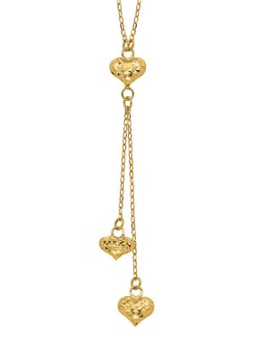 Belk & Co Polished Diamond-Cut Puffed Hearts Y-Necklace in 14K Yellow Gold